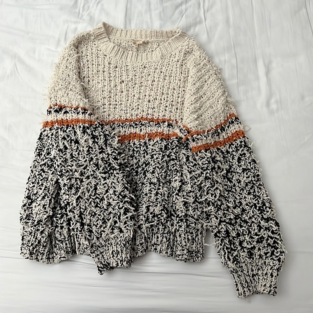 The Josie Color Block Sweater - Ivory/Black/Mustard size Medium